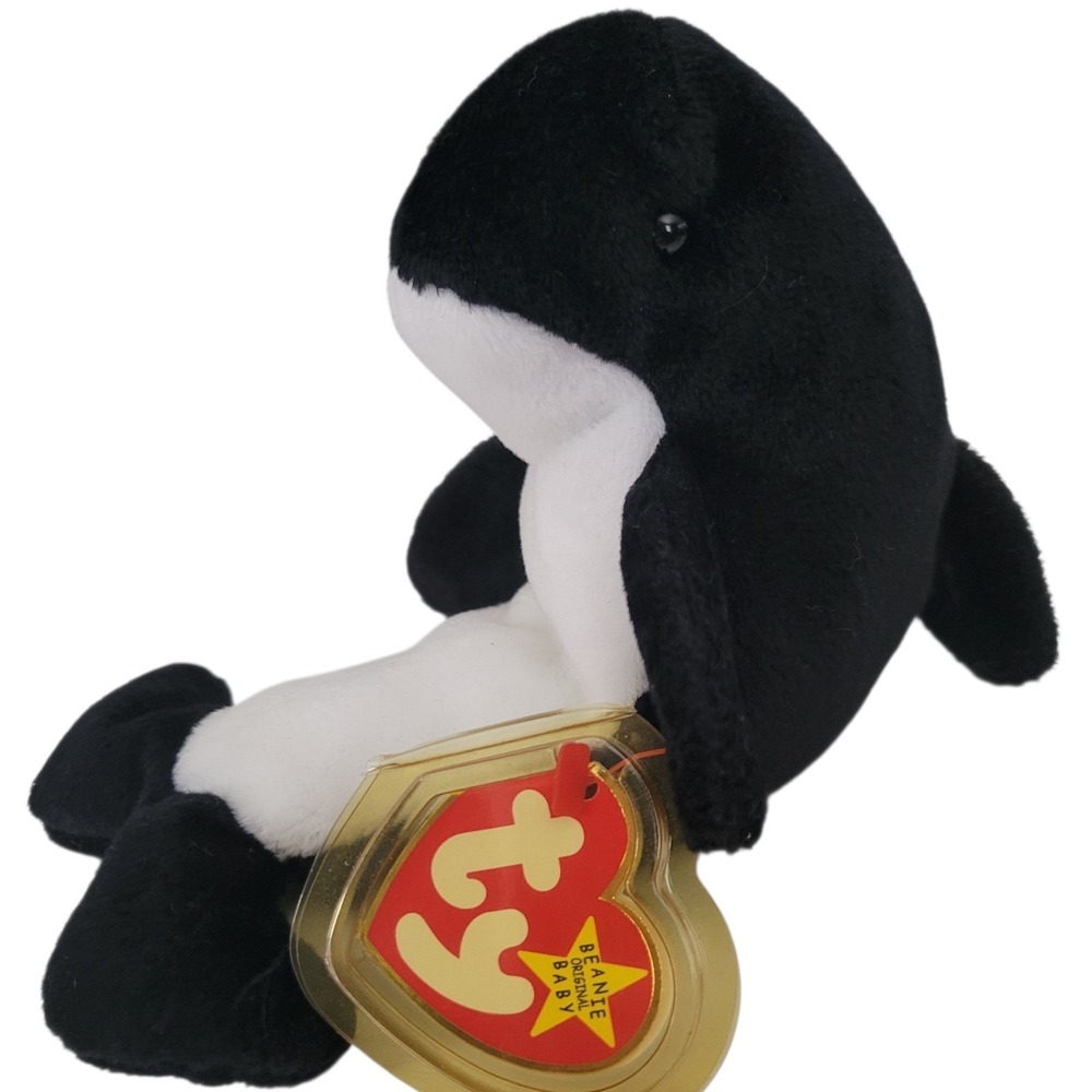 Ty Beanie Baby  WAVES the Orca Whale 1996 Plush Stuffed Animal Toy Retired MWMT